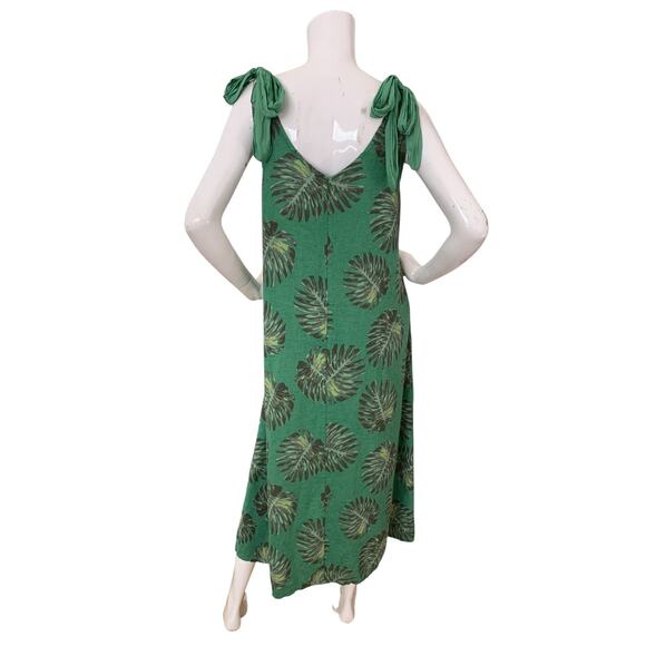 Cristina Vergani Linen Palm Leaf Tropical Tie Strap Sleeveless Dress - Picture 5 of 6